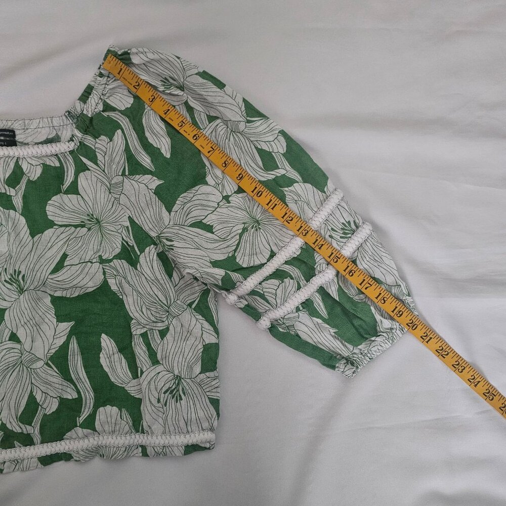 Tahari Women's Green White Floral Linen Square Neck 3/4 Sleeve Blouse Size XL - Picture 14 of 15